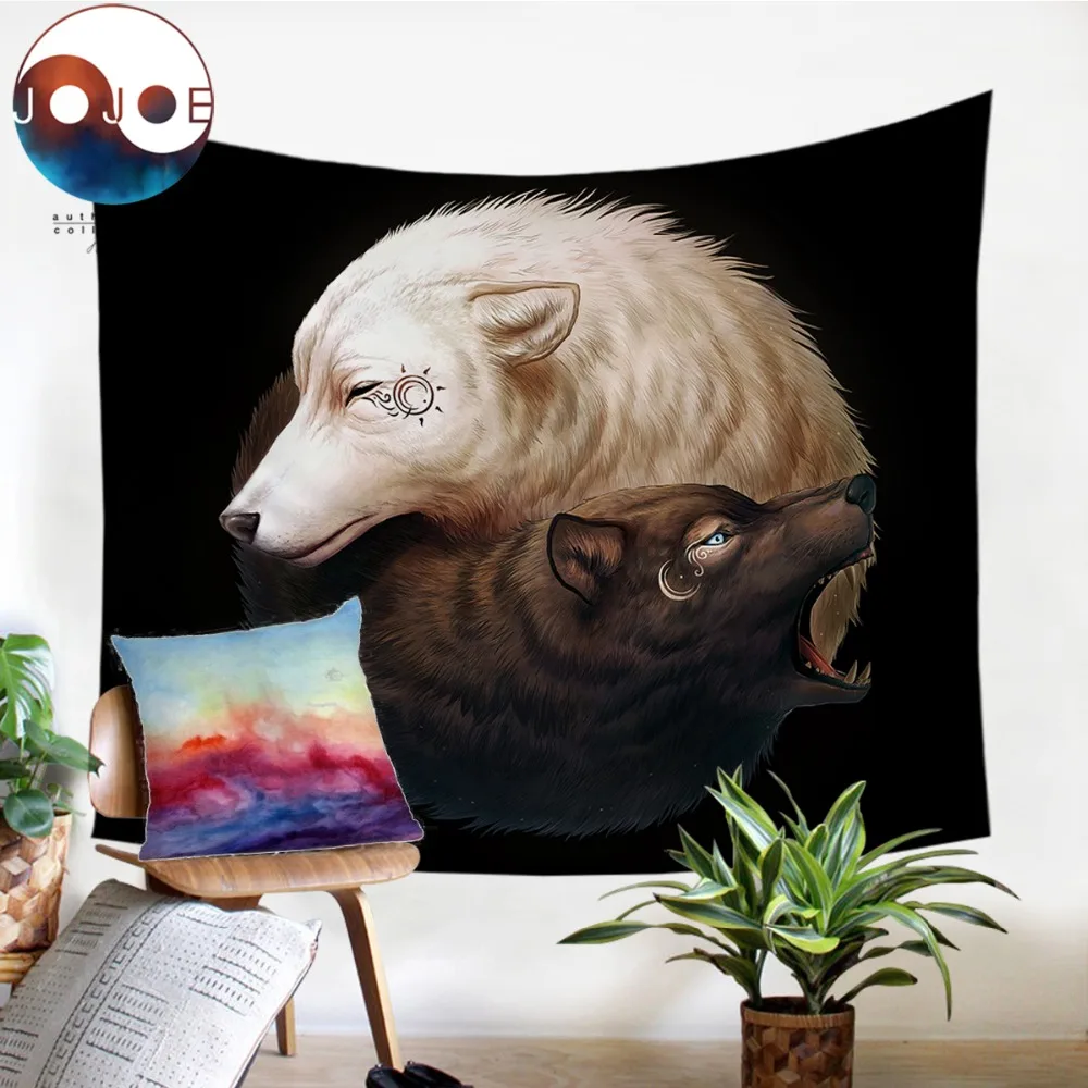 Yin and Yang волки от JoJosArt гобелен черно белая настенная подвесная простыня с