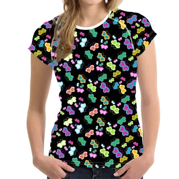 

FORUDESIGNS Kawaii Butterfly T Shirt for Women Black Casual Tees Female Crop Tops For Girls Ladies T-Shirts Feminine Clothes