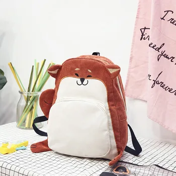 

ABDB Women Backpack Schoolbag Canvas Cute fox Backpack Female Vintage Notebook Backpack For Girls School(Orange red)