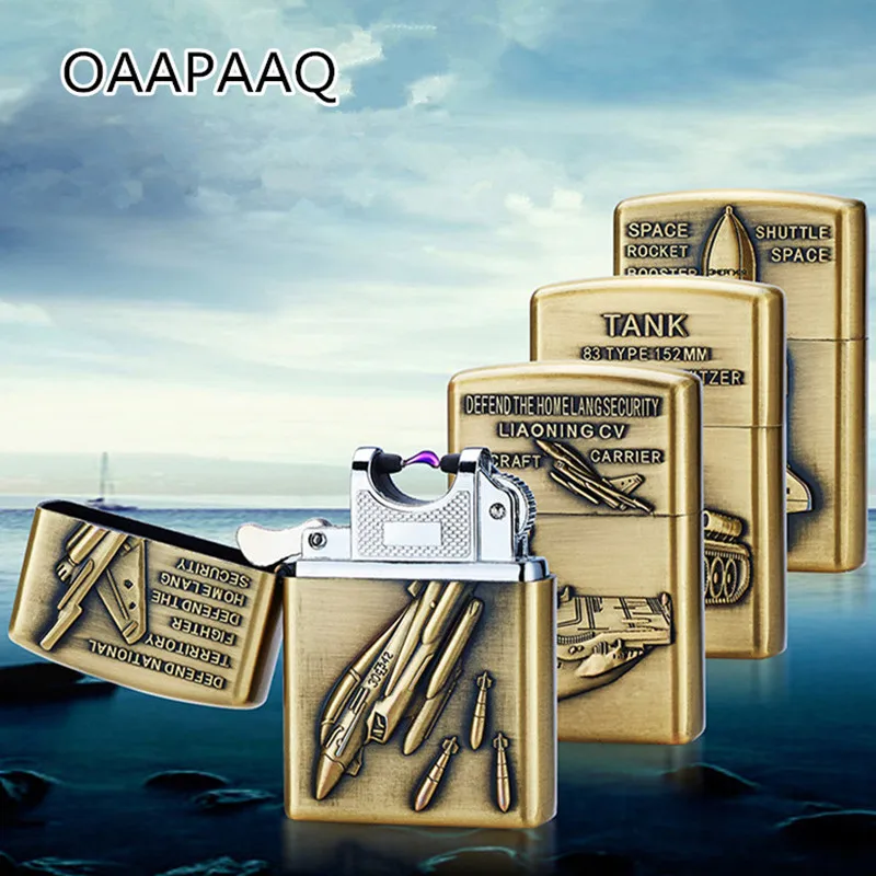 

3D Pattern Plasma USB Lighter Electronic Cigarette Lighter Pulsed Arc Lighter Windproof Thunder Metal Bronze Cigarette Plasma