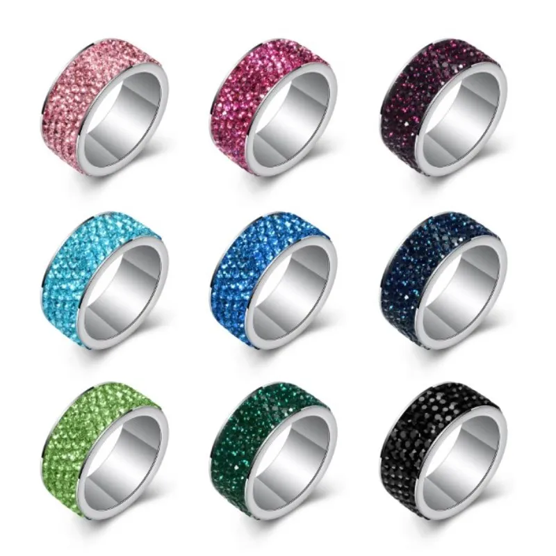 

2019 Sale Fine jewelry jewelry 9 Colors Crystal from Swarovski Explosive stainless steel with five rows of zircon rings