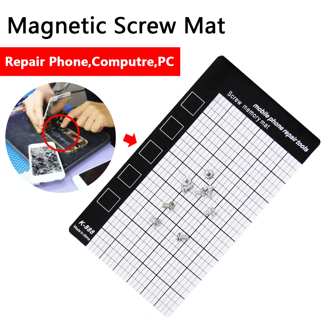 

Magnetic Screw Mat Memory Chart Work Pad Mobile Phone Repair Tools 145 x 90mm Palm Size