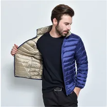 Новинка года Повседневное брендовая зимняя Для мужчин куртка два боковых носить Для мужчин ультра Легкие куртки зимнее пальто Мужские парки