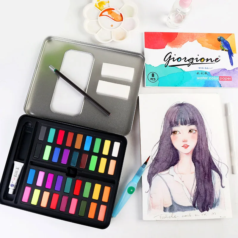

BGLN 36Colors Powder Solid Watercolor Paint Set Bright Color Portable Artist Watercolor Pigment Set For Painting Art Supplies