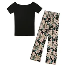 YUANYU Summer dress new arrival ladies suit black shirt female large color high waist tie wide leg pants trousers two sets YUANYU Summer dress new arrival ladies suit black shirt female large color high waist tie wide leg pants trousers two sets