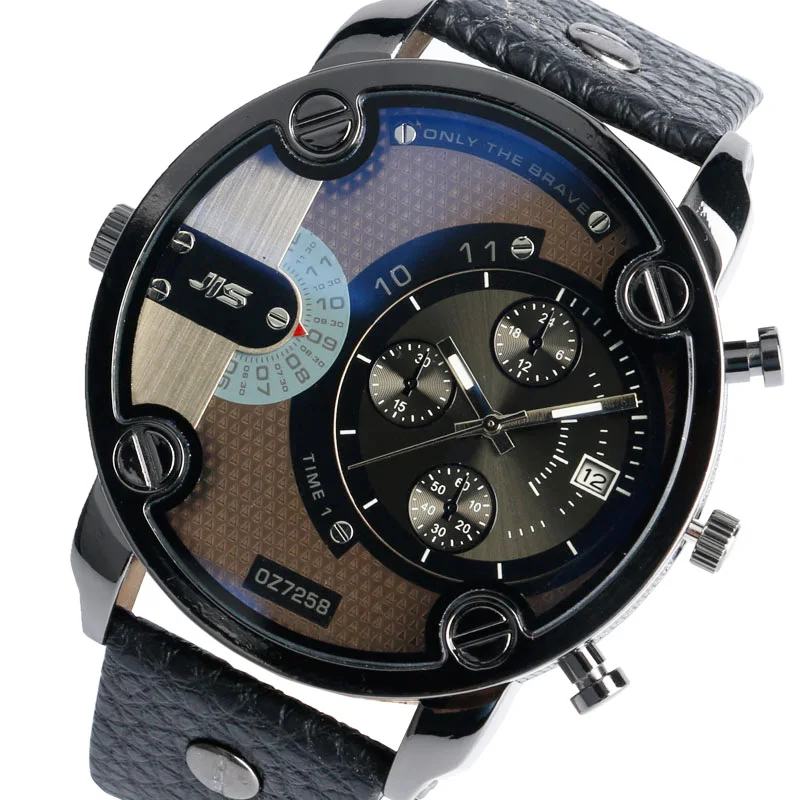 Acheter Cadeau de noël Moderne Grande Taille Montres Hommes Date Quartz Montre Sport Montre Bracelet Militaire De Luxe Bracelet En Cuir Grand Mâle Horloge