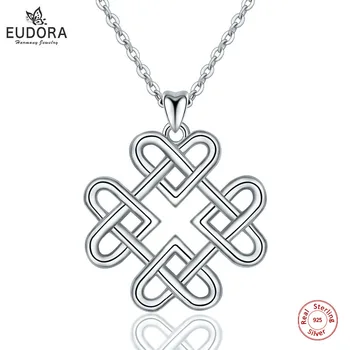 

EUDORA Sterling Silver Celtics Knot Necklace Love Design Pendant with 18inch Chain For Female Charm Jewelry Gift Collier D124