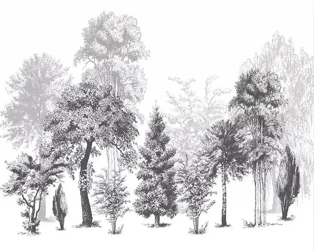 Beibehang Modern Minimalistic Black And White Sketch Big Tree Mural Wallpaper Abstract Woods Tv Background Wall 3d Wallpaper