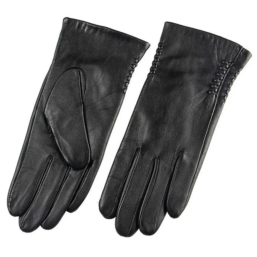 Women Black Touch Leather Gloves Winter Fashion Touchscreen Genuine Goatskin Driving Glove Plus Warm Velvet  Top Sale L013NC2