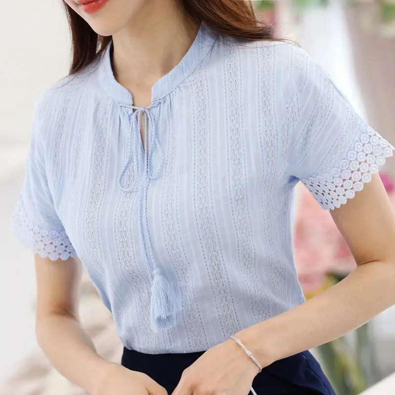

Fashion Women Blouses short sleeve Office Shirt white Lace Blouse Summer Tops Women shirts blusas mujer