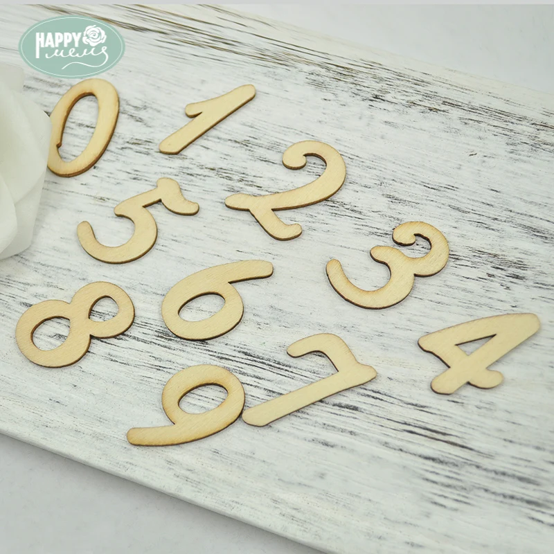 

Happymems Wood Numbers 60pcs/lot Embellishments For Scrapbooking Household Wall Stickers Wood Shape Wooden DIY Crafts Decoration