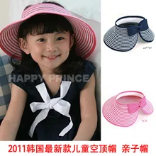 Розничная 2013 новая модная детская одежда Обувь для девочек Широкий Большой Брим Floppy Сложите летние пляжные Защита от солнца соломенная шляпа Кепки в полоску Защита от солнца шляпы для детская