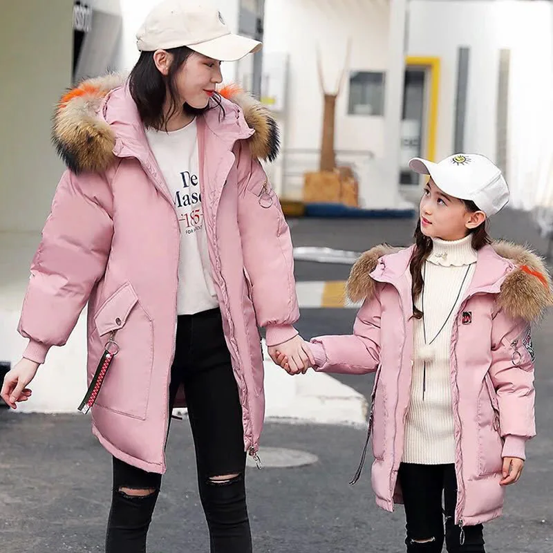 

2019 Girls Russia Winter -30 Duck Down Jacket Children Long Parka Girl Big Fur Hooded Jacket Kids Thickening Warm Outerwear Coat