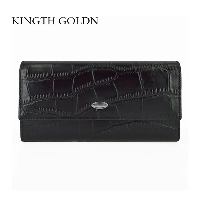 

KINGTH GOLDN Long Wallet Purse Women Genuine Leather Clutch Fashion F Stone Zipper Hasp Ladies Phone Pocket Card Holder