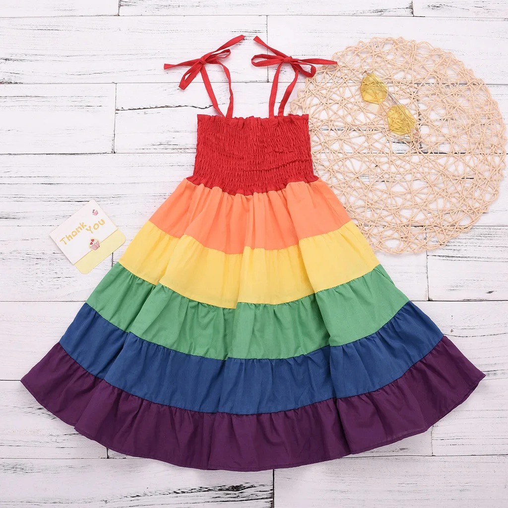 

Summer Girl Dress 2019 Kids Girls Rainbow Straps Beach Tunic Princess Dresses For Toddler Baby Girl Clothes 2 3 4 5 6 Years