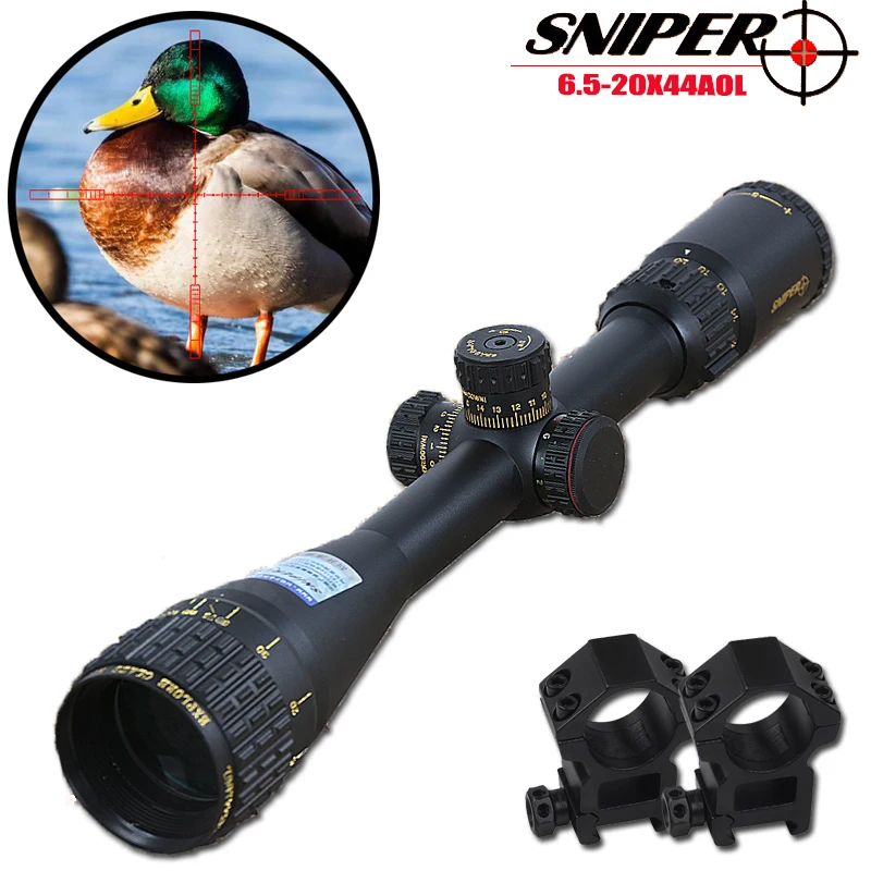 Снайпер 6,5-20X44 тактический прицел для винтовки для охоты оптический прицел полный размер Mil-Dot оборудование RGB охотничья оптика для прицел для ружья для страйкбола