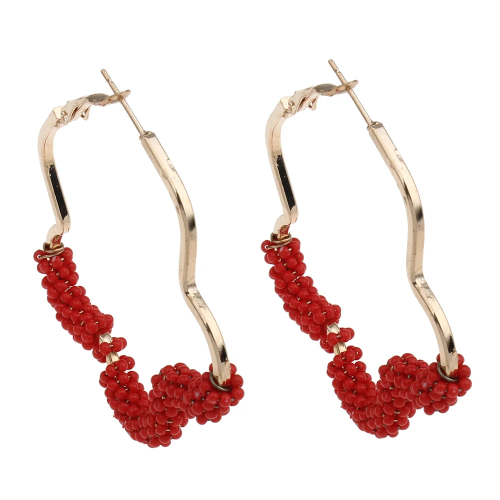 

Women Jewelry Punk Designs Flower Shaped New 1 Pair Big Circle Hoop Earring Factory Price Glass Seed Beads Hoop Loop Earrings