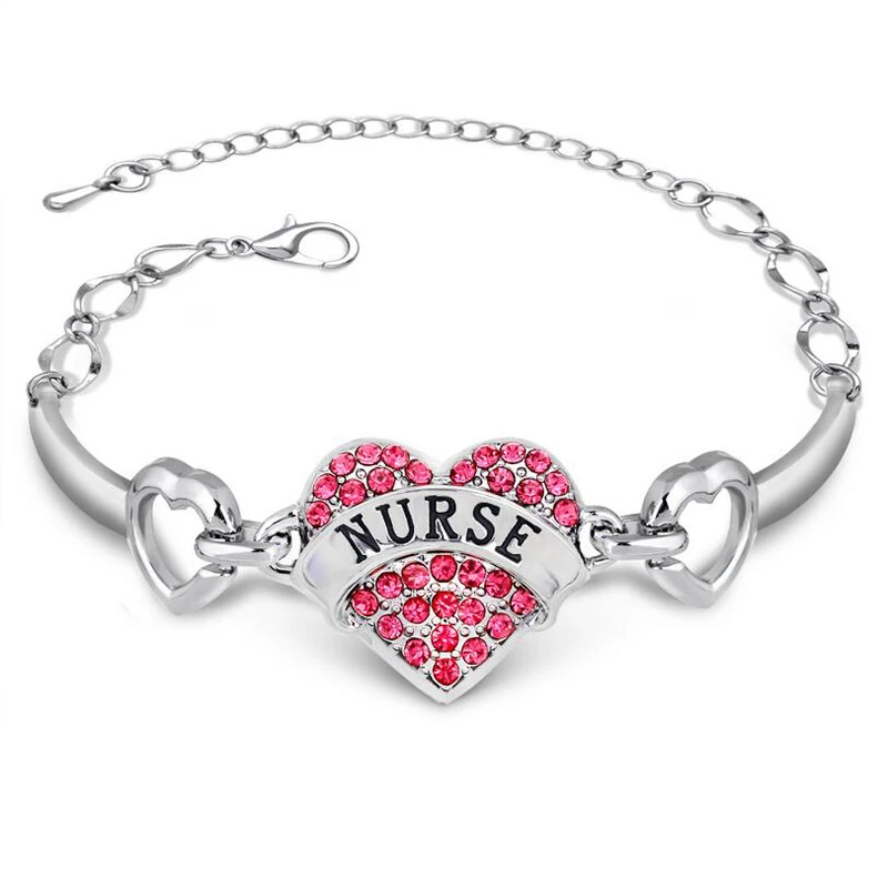

DIY Nurse Letters Bracelets Women Silver Crystal Rhinestone Heart Charm Bracelet Gift Pulseras Mujer
