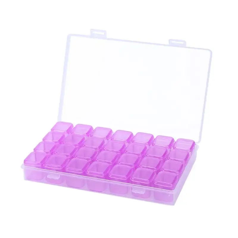28 слотов пластиковая коробка для хранения дизайн ногтей Стразы Бусины Дисплей Коробка для хранения нескольких сетки кольца серьги ожерелье чехол - Цвет: Purple