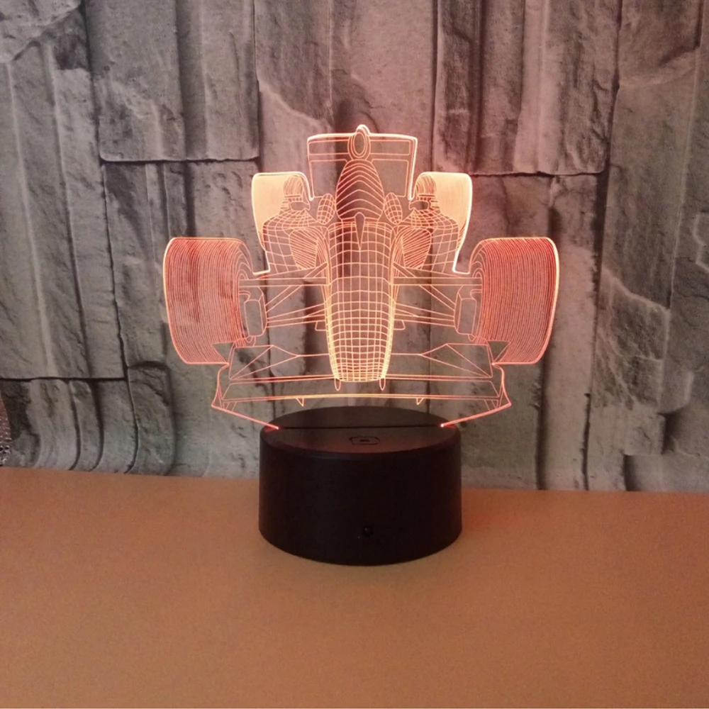 Гоночная машина 3D светодио дный лампа ночные огни 7 цветов свет удивительная визуализация Оптическая иллюзия 3D Настольная лампа для украшения дома лампа
