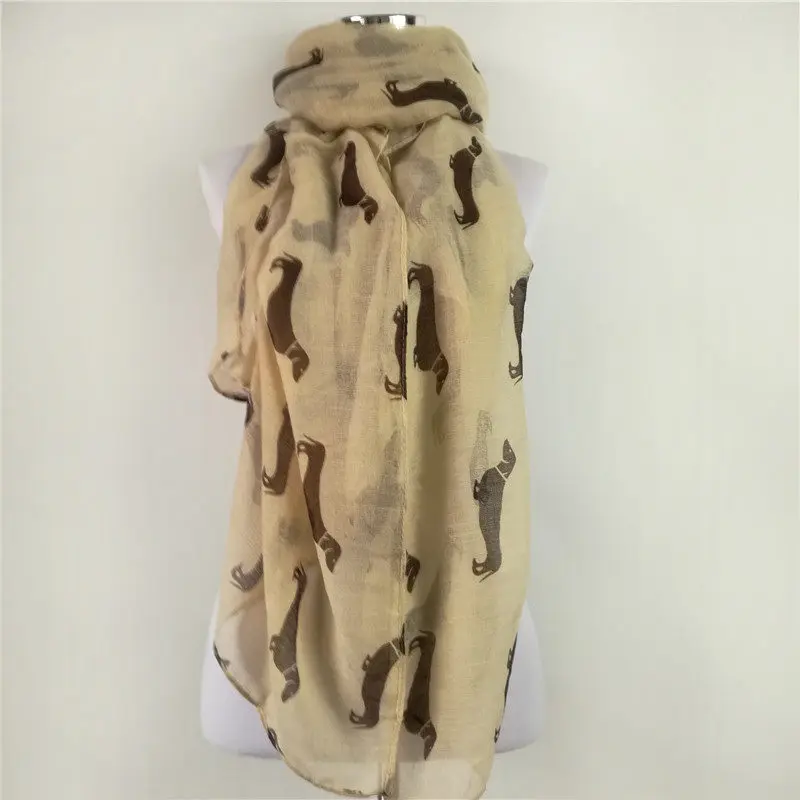Дизайн женские модные аксессуары такса собака принт длинный шарф-вуаль шаль шарфы Прямая поставка - Цвет: Beige