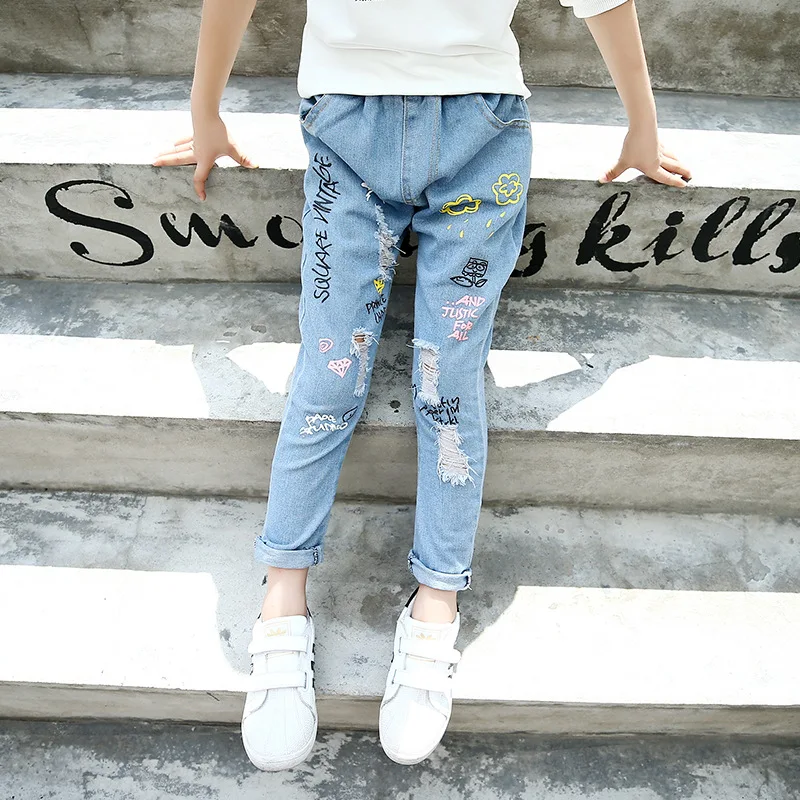 Baby Girls Jeans Kids Broken Cool Washing Denim Pants 2018 Spring