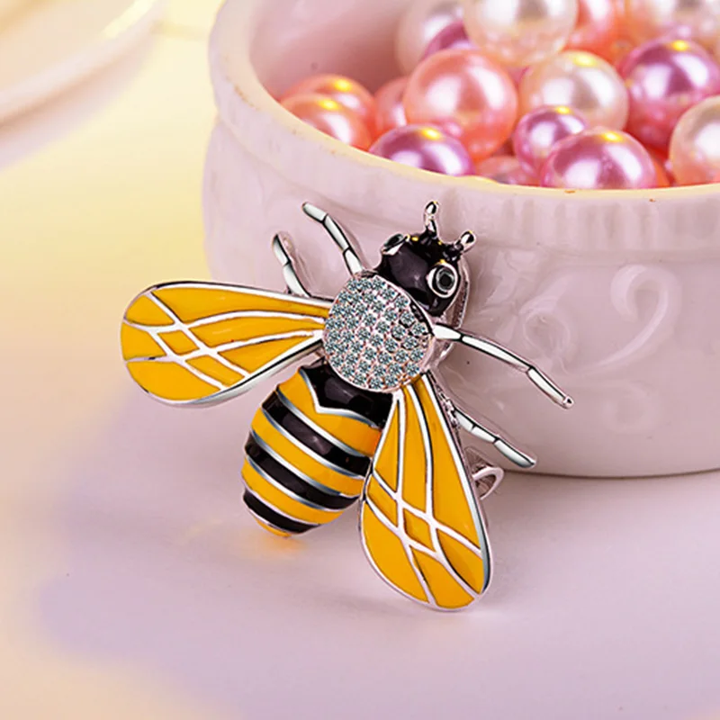 

Handmade bee Brooch insect Jewelry silver with with black and yellow Enamel Pet Lovers Gift