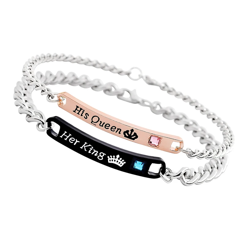 

Lovers & Couples Bracelet Her King His Queen Silver Bracelet for Women Men Fashion Tag Letters Bangles Jewelry Birthday Gift