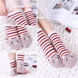 Новый Kawaii милые носки Для женщин мягкие дышащие хлопковые носки Повседневное Comfy полоса Кролик Кот панда Смешные Носки Мода Стиль Meias