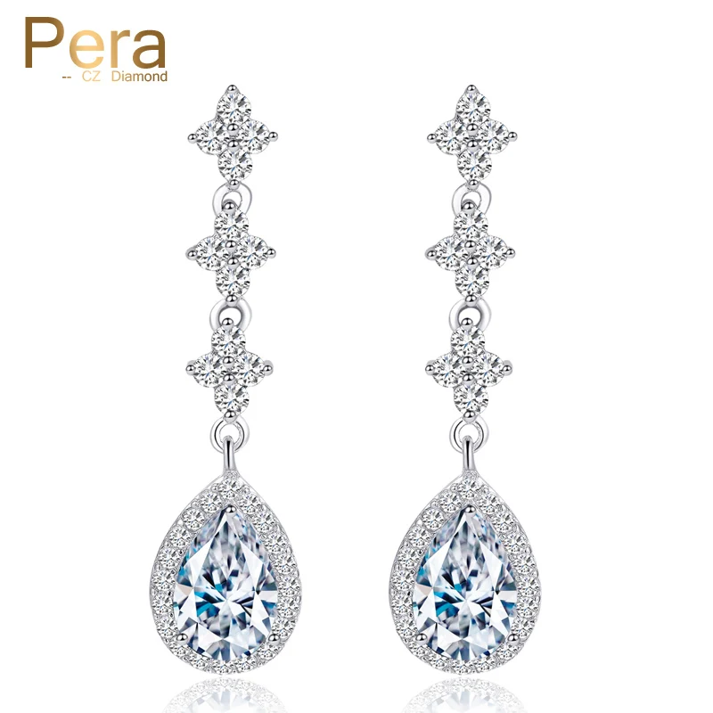 

Pera Brand Luxury Waterdrop Cut Cubic Zirconia Stone Paved Long Tear Drop Women Earrings Fashion Wedding Jewelry For Brides E058