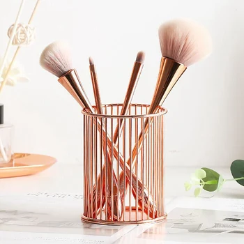 

Wrought Iron Pen Holder Desktop Makeup Brush Eyebrow Pencil Storage Baskets Cosmetic Organizer Sundries Home Organization