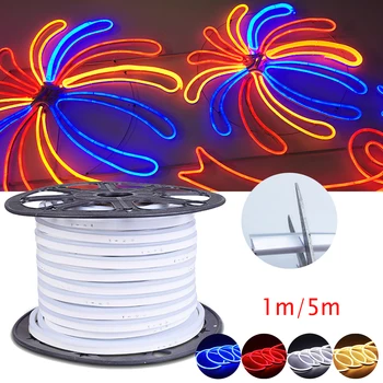 1M/5M LED Neon Light SMD 2835 120leds/m Flexible LED Strip Light Neon Rope Tube Lamp Waterproof Billboard Sign Party Car Decor soft rope bar light silicon rubber tube dc12v flexible led strip neon tape 5m 120leds m smd 2835 outdoor waterproof light