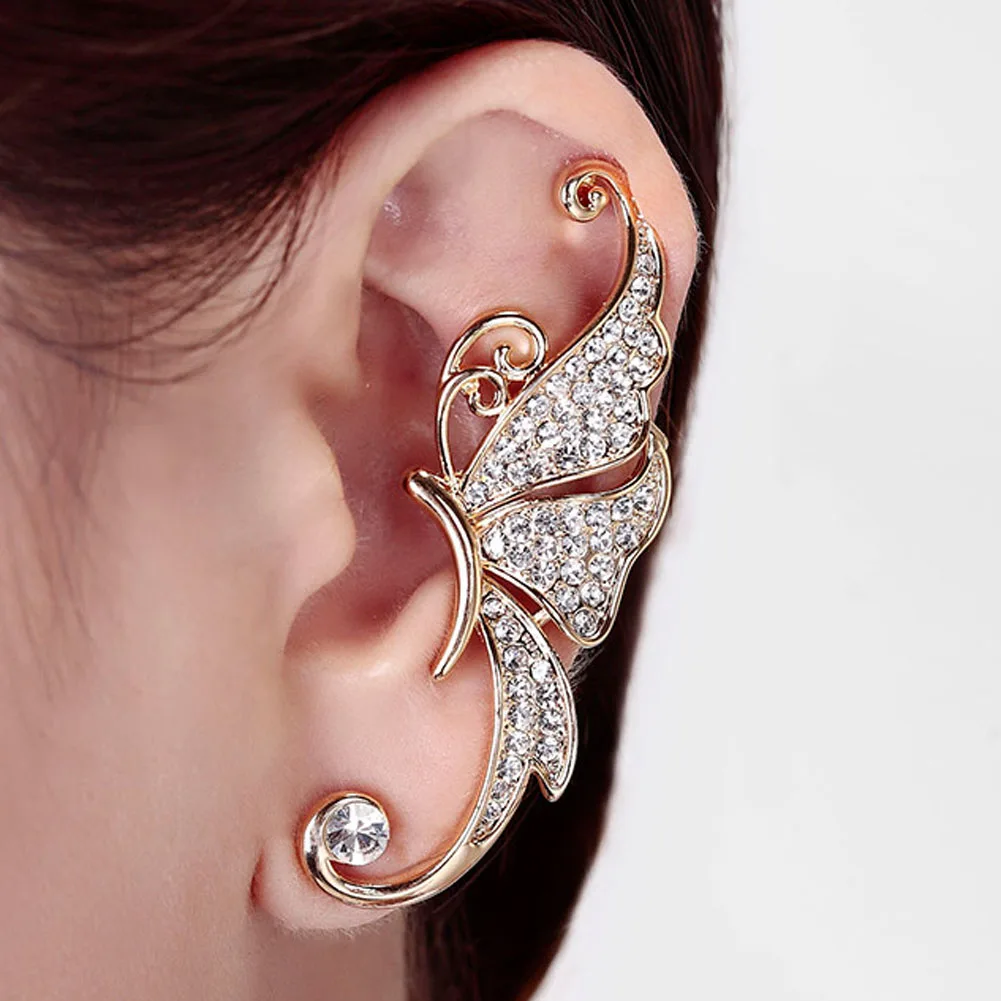 

1pc High Quality Excellent Shiny Bohemian style Butterfly Wings Shape Left Ear Cuff Womens Clip Clamp Earrings drop Shipping