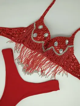 

Beachwear Swimsuit Swimwear Bikini Set Crystal New Sexy Red Girl Women Bikinis Fits True to Size, Take Your Normal Mid Waist