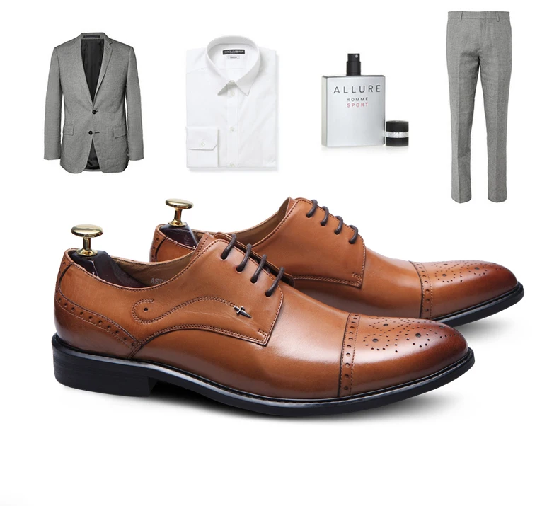 Casual Men's Full Grain Leather Oxfords Shoes Handmade Business Leisure Lace Up Wedding Dress Shoes Party Brogues Shoes For Men (8)