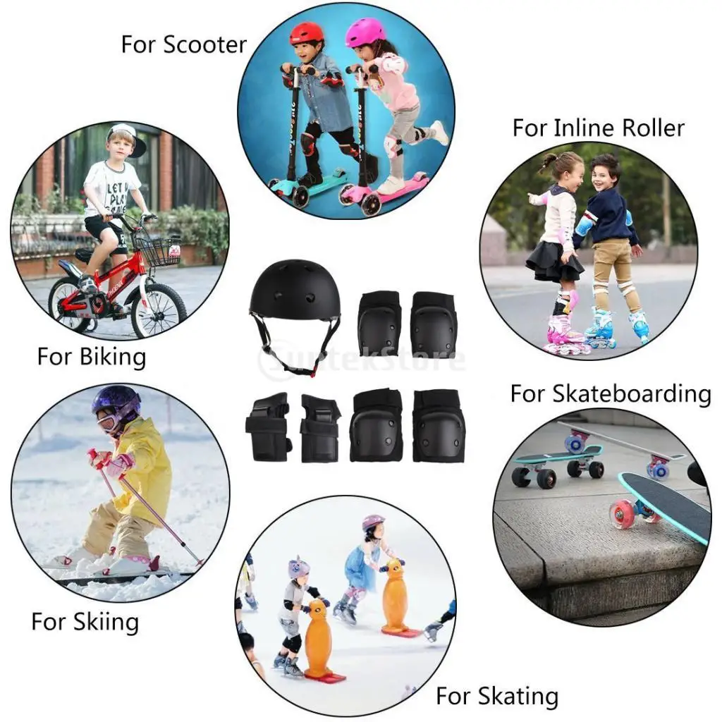 

S/M/L 7pcs Kids Sports Protective Gear Set Helmet, Knee & Elbow Pads, Wrist Guards for Bicycle Cycling Roller Skating