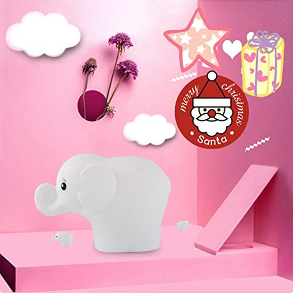 

Pat Dimmable Silicone Children Led Bedside Lamp Cute Elephant 7 Color Changing Night Light Desktop Home Rechargeable USB Bedroom