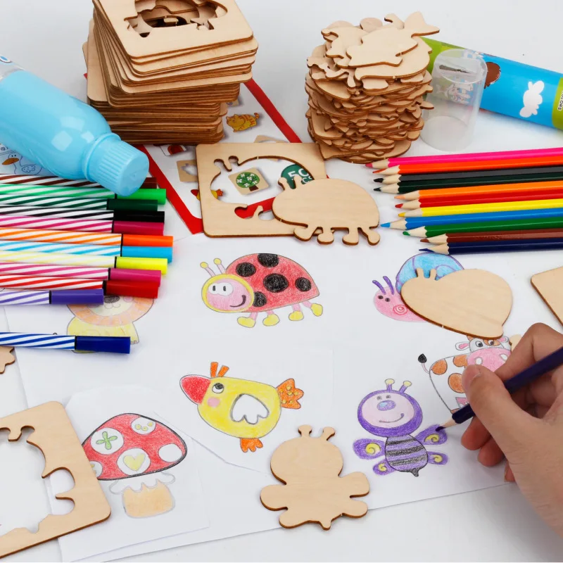 

Children watercolor strokes painting graffiti tool set early education educational toys wooden painting graffiti board M112