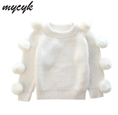 

Toddler Baby Knit Sweater Jackets for Girls Cotton Warm Tops Clothes 2018 Kids Autumn Cashmere Wool Ball Sweater Coat