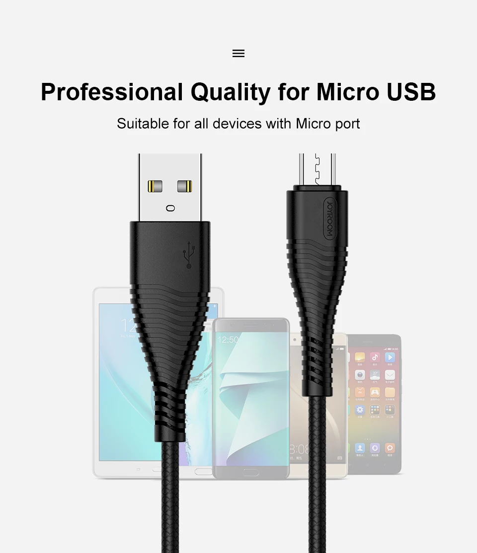 Joyroom 2A Micro USB телефонный кабель Быстрая зарядка+ передача данных Android зарядный кабель для Xiaomi Honor Meizu 1 м прочный кабель