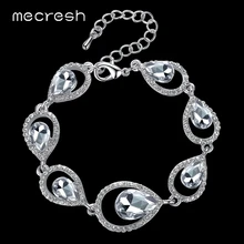 Mecresh чистый кристалл свадебные браслеты для женщин Серебряный Цвет капли воды цепи свадебные Pulseira дружбы Рождественский подарок SL103
