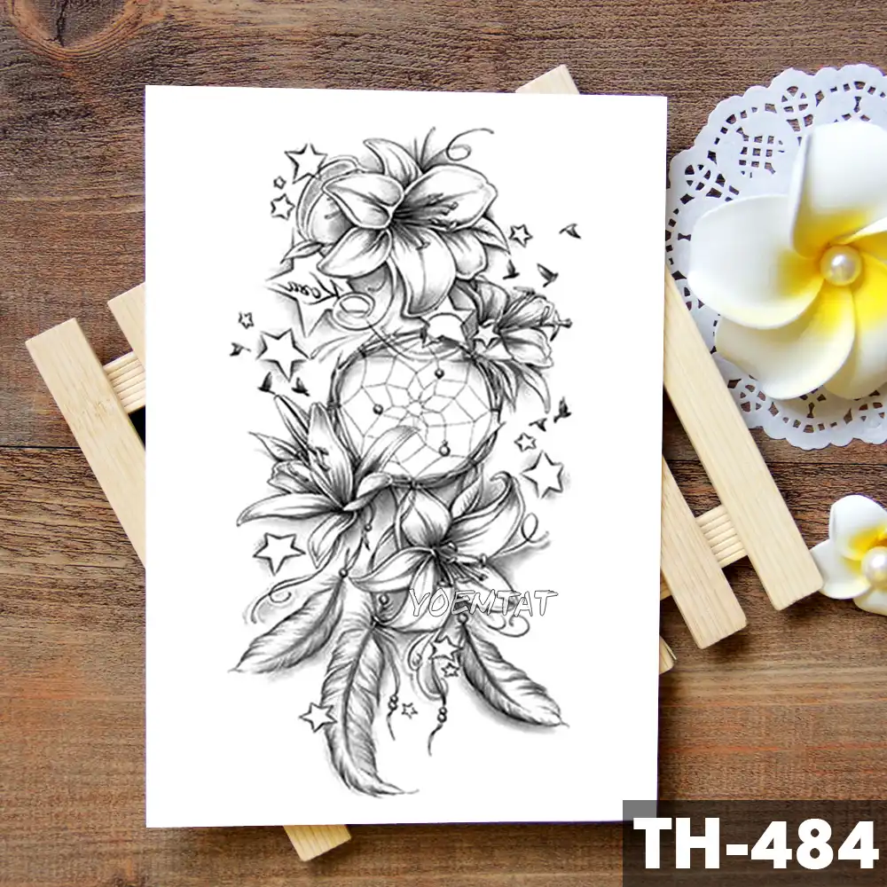 Rose Lace Crystal Clock Waterproof Temporary Tattoo Sticker Star