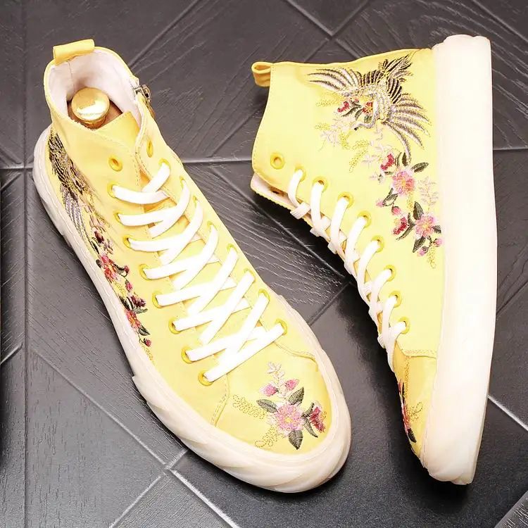 

ERRFC Tide Of Men Yellow Fashion Casual Shoes High Top Designer Mesh Breathable Emboridered Trending Leisure Shoes Man White