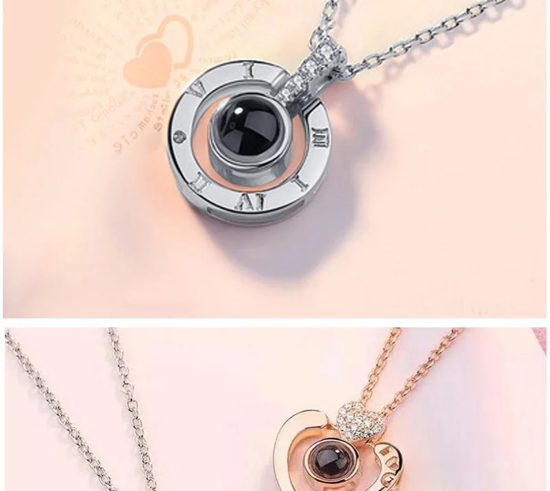 Dropshipping Rose Gold&Silver 100 languages I love you Projection Pendant Necklace Letter Love Memory Wedding Necklace