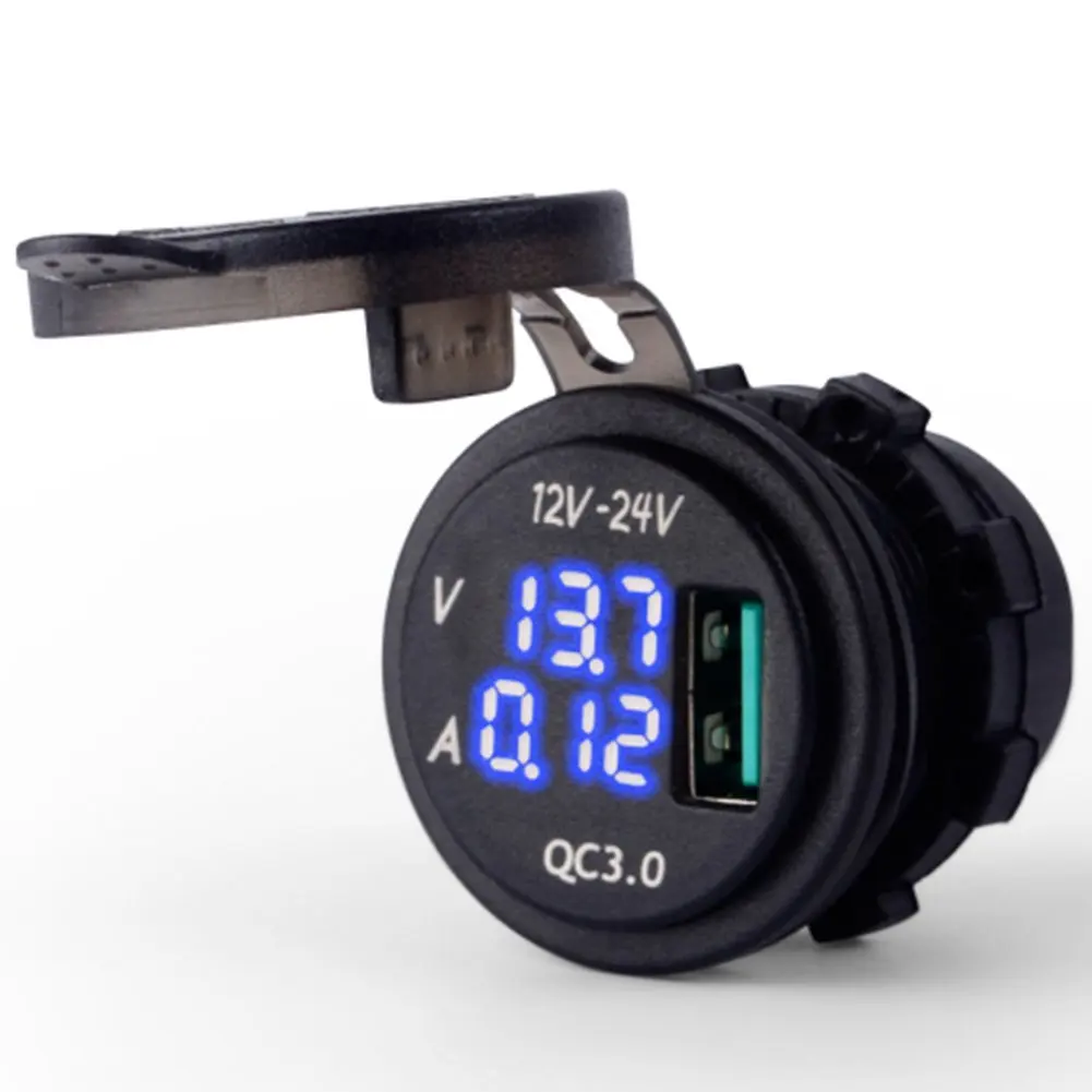 Quick Charge 3.0Amp with Blue LED Voltmeter & AMP Indictator Digital Display QC 3.0 USB Charger Socket for Car Boat Motorcycle