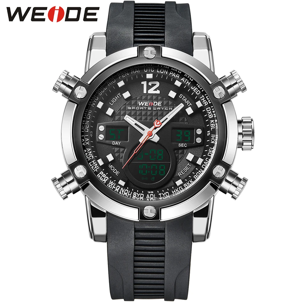 

WEIDE Watch Men Sport Water Resistant Black Silicone Big Dial Analog Digit Display High Quality Fashion Clock relogio masculino