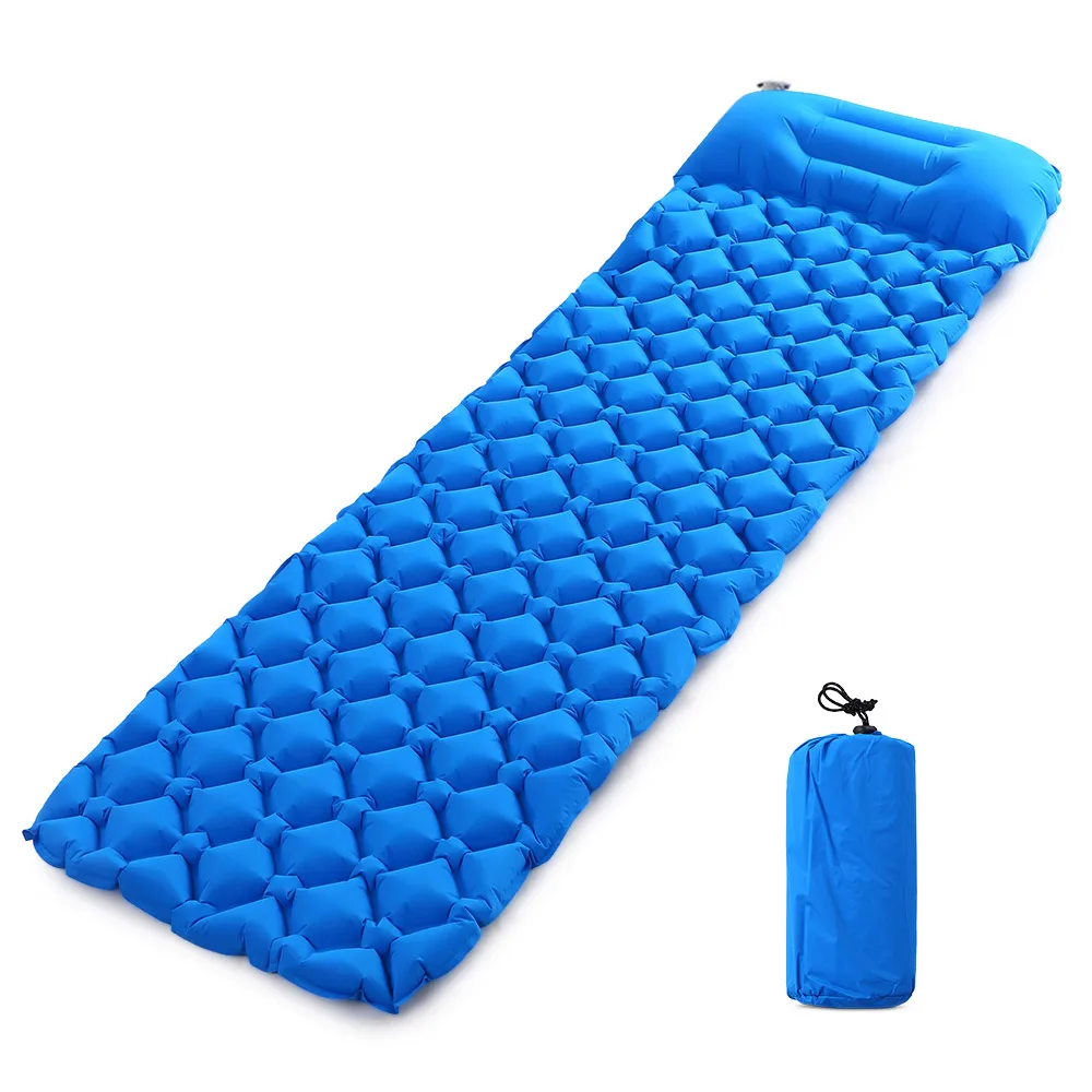 TOMSHOO Сверхлегкий надувной коврик для сна, матрас для наружного кемпинга, походов, альпинизма, путешествий, складной пляжный водонепроницаемый коврик - Цвет: Blue With pillow