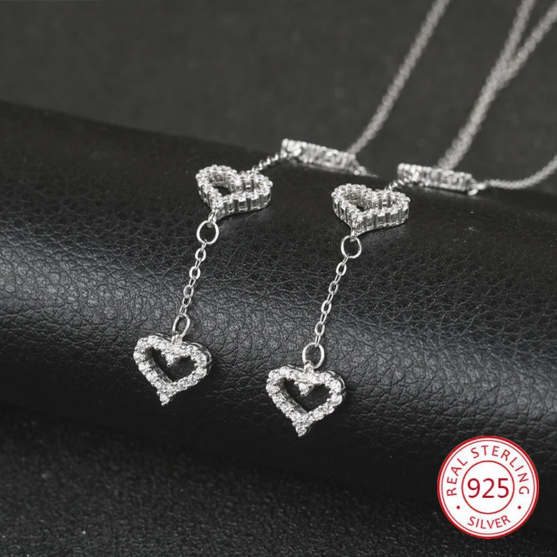 

S925 sterling silver female pendant necklace three hearts shape inlaid ochre personality creative clavicle chain jewelry new hot