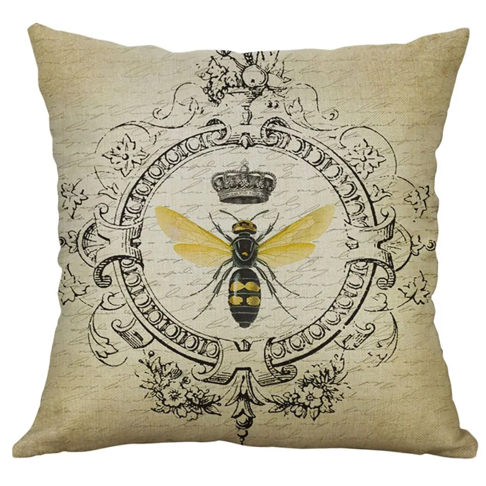 

Farmhouse home decor European style Retro Small Bee Linen Home Car Cushion Cover almofadas decorativas para sofa