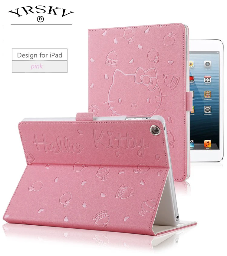 

Case for iPad 2 iPad 3 iPad 4 YRSKV Hello Kitty embossed pattern PU leather Smart Auto Sleep Wake Tablet Case for ipad 2/3/4